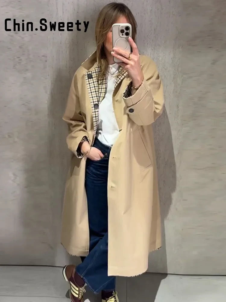 Vintage Khaki Reversible Trench Coat