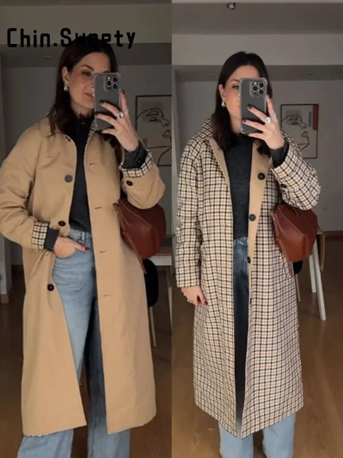 Vintage Khaki Reversible Trench Coat