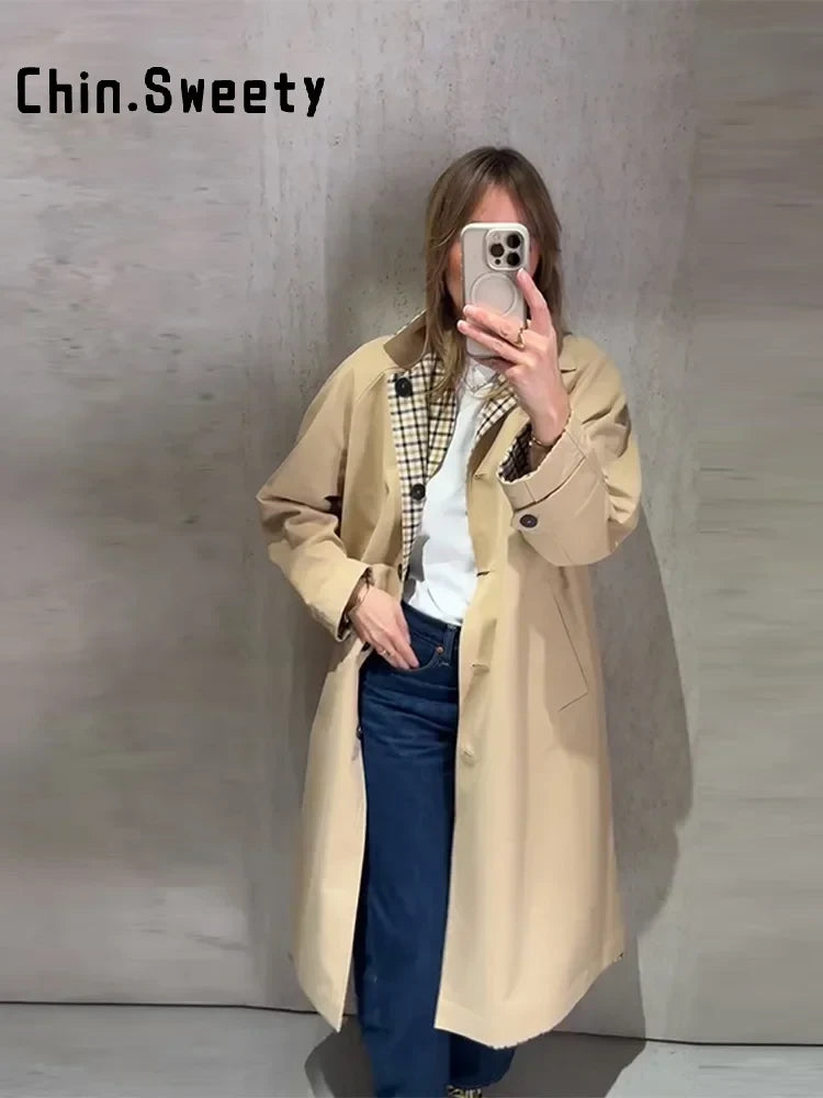 Vintage Khaki Reversible Trench Coat