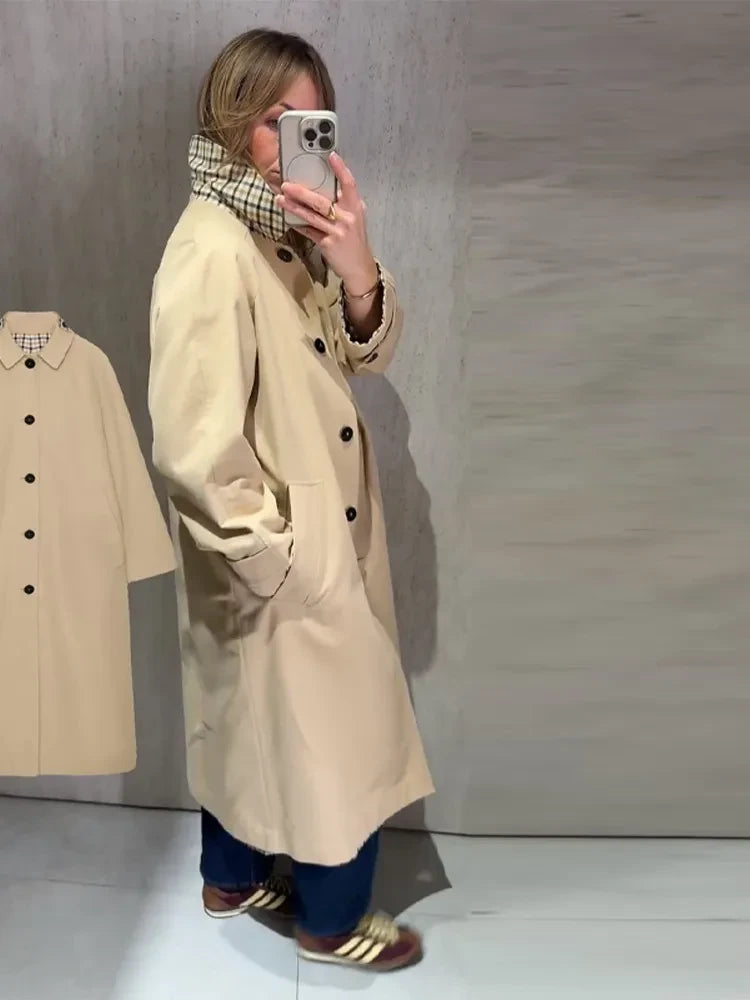 Vintage Khaki Reversible Trench Coat