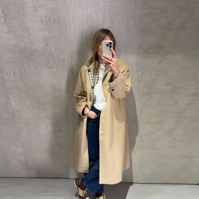 Vintage Khaki Reversible Trench Coat